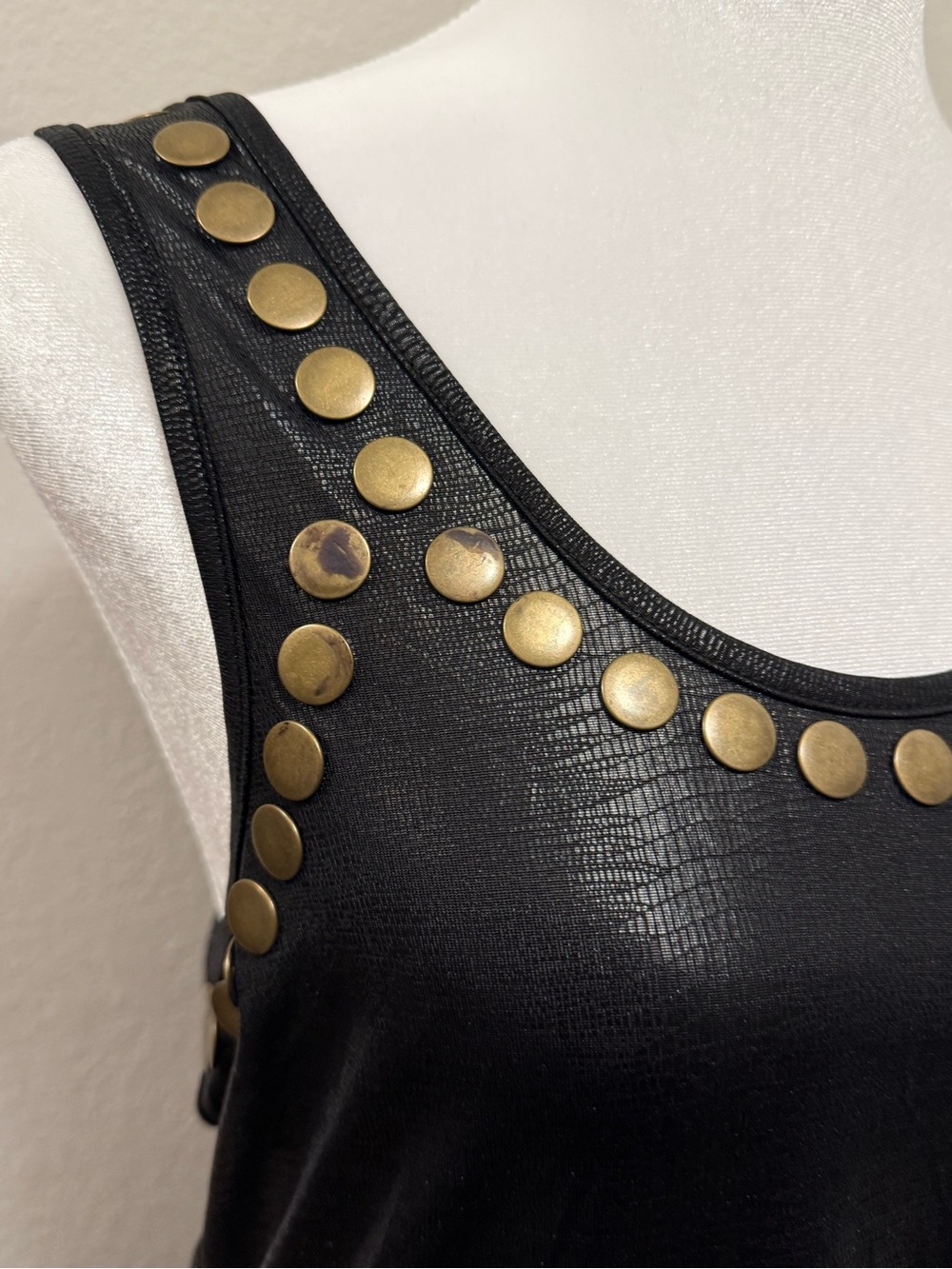 Caribbean Queen Black Mini Dress with Gold Eyelet Accents - Picture 5 of 7
